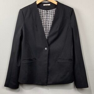 41 Hawthorn Black Blazer Size L Collarless‎ Career Office Jacket Minimalist Glam